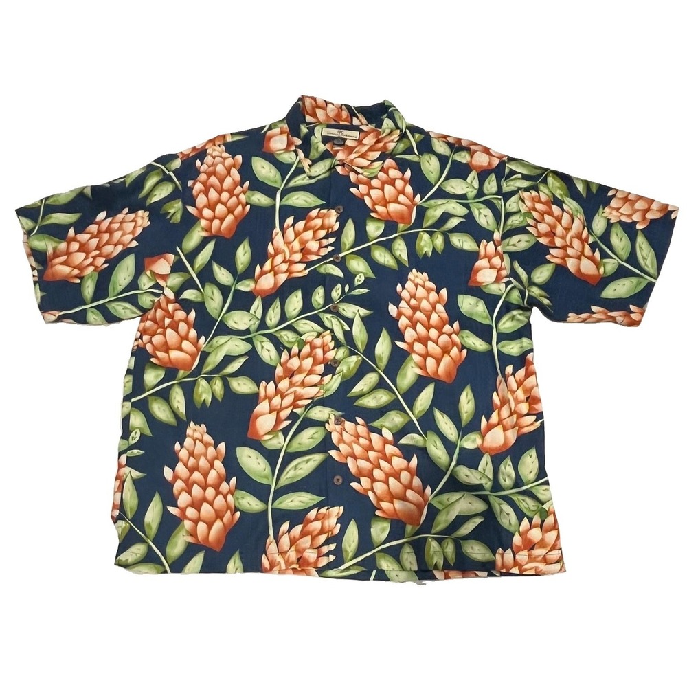 Tommy Bahama Floral Hawaiian Tropical Shirt Button Up Short Sleeve Silk XL